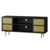Kirkland's Home Tv Stands & Media Consoles-Wood And Gold Paneled 2-Door Tv Stand