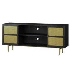 Kirkland's Home Tv Stands & Media Consoles-Wood And Gold Paneled 2-Door Tv Stand