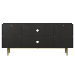 Kirkland's Home Tv Stands & Media Consoles-Wood And Gold Paneled 2-Door Tv Stand