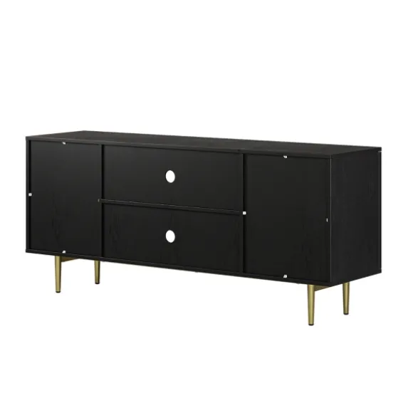 Kirkland's Home Tv Stands & Media Consoles-Wood And Gold Paneled 2-Door Tv Stand