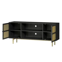 Kirkland's Home Tv Stands & Media Consoles-Wood And Gold Paneled 2-Door Tv Stand