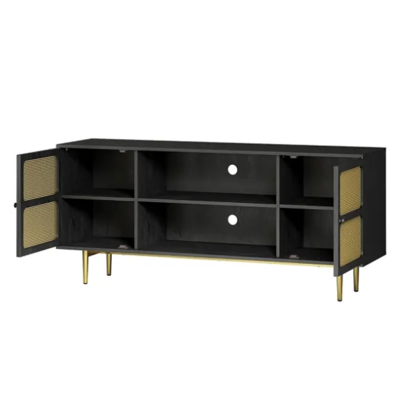 Kirkland's Home Tv Stands & Media Consoles-Wood And Gold Paneled 2-Door Tv Stand