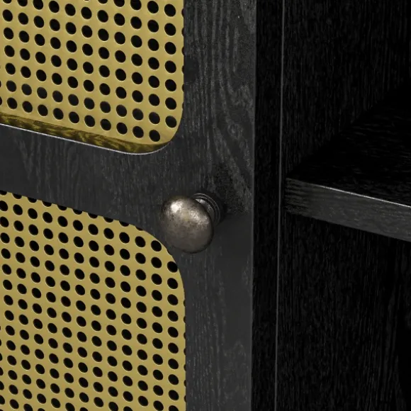 Kirkland's Home Tv Stands & Media Consoles-Wood And Gold Paneled 2-Door Tv Stand