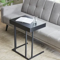 Kirkland's Home Accent & End Tables-Wood And Metal C-Frame Accent Table