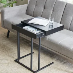Kirkland's Home Accent & End Tables-Wood And Metal C-Frame Accent Table