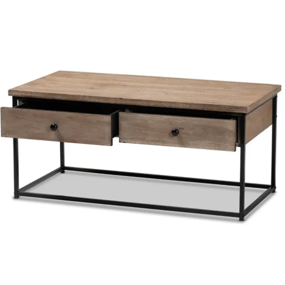 Kirkland's Home Coffee Tables-Wood And Metal 2-Drawer Coffee Table
