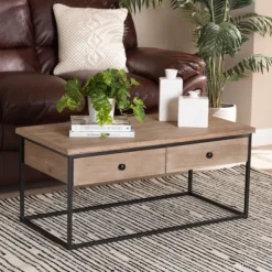 Kirkland's Home Coffee Tables-Wood And Metal 2-Drawer Coffee Table