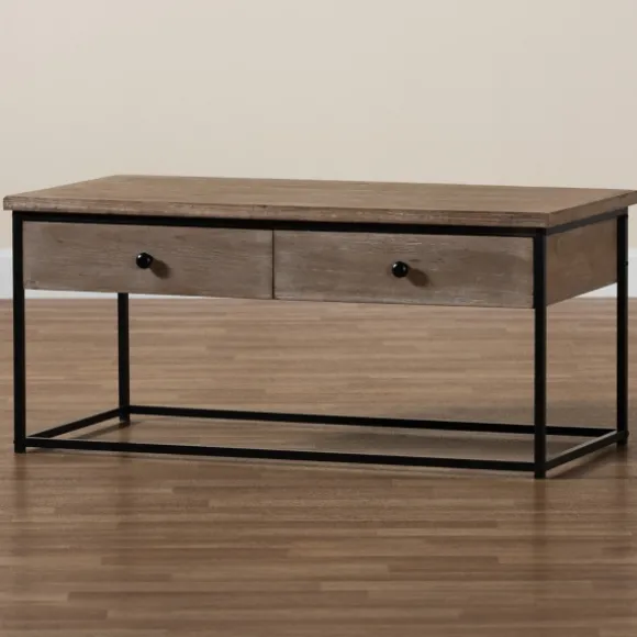 Kirkland's Home Coffee Tables-Wood And Metal 2-Drawer Coffee Table