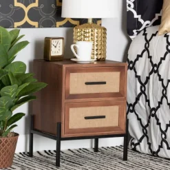 Kirkland's Home Nightstands-Wood And Metal 2-Drawer Nightstand