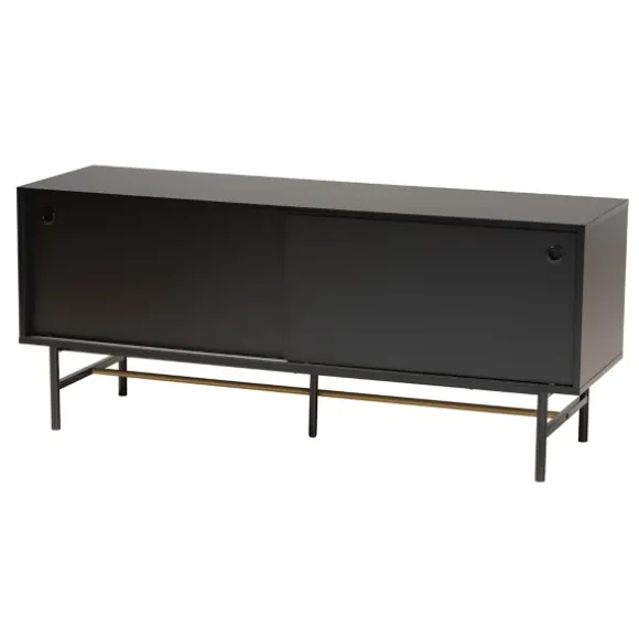 Kirkland's Home Tv Stands & Media Consoles-Wood And Metal Sliding Door Tv Stand
