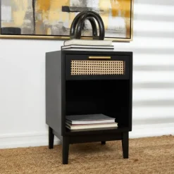 Kirkland's Home Nightstands-Wood And Natural Rattan Drawer Nightstand