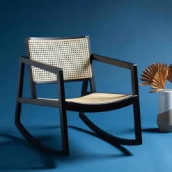 Kirkland's Home Accent Chairs-Wood And Natural Rattan Rocking Chair