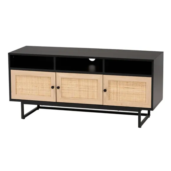 Kirkland's Home Tv Stands & Media Consoles-Wood And Rattan 3-Door Tv Stand