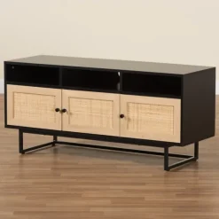 Kirkland's Home Tv Stands & Media Consoles-Wood And Rattan 3-Door Tv Stand