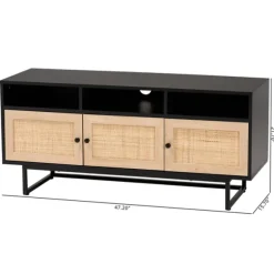 Kirkland's Home Tv Stands & Media Consoles-Wood And Rattan 3-Door Tv Stand