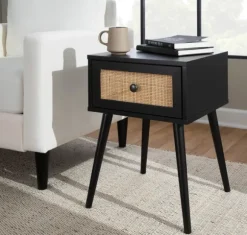 Kirkland's Home Accent & End Tables-Wood And Rattan Drawer Accent Table