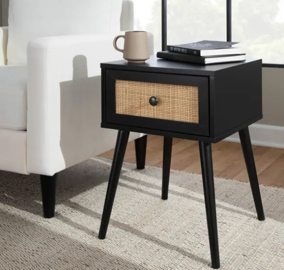 Kirkland's Home Accent & End Tables-Wood And Rattan Drawer Accent Table