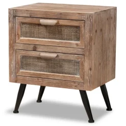 Kirkland's Home Nightstands-Wood And Rattan 2-Drawer Nightstand