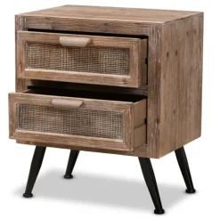 Kirkland's Home Nightstands-Wood And Rattan 2-Drawer Nightstand