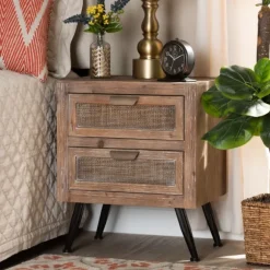Kirkland's Home Nightstands-Wood And Rattan 2-Drawer Nightstand