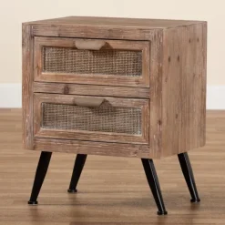 Kirkland's Home Nightstands-Wood And Rattan 2-Drawer Nightstand