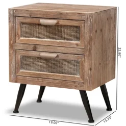 Kirkland's Home Nightstands-Wood And Rattan 2-Drawer Nightstand
