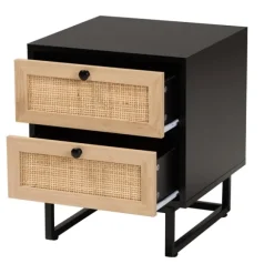 Kirkland's Home Nightstands-Wood And Rattan 2-Drawer Nightstand