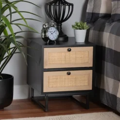 Kirkland's Home Nightstands-Wood And Rattan 2-Drawer Nightstand