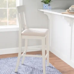 Kirkland's Home Bar Stools & Counter Height Stools-Wood And Rattan Upholstered Bar Stool