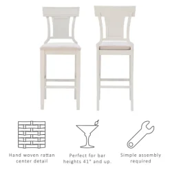 Kirkland's Home Bar Stools & Counter Height Stools-Wood And Rattan Upholstered Bar Stool