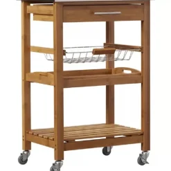 Kirkland's Home Kitchen Islands & Bar Carts-Wood And Stainless Steel 3-Tier Kitchen Cart