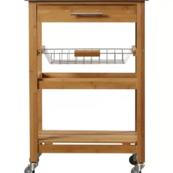 Kirkland's Home Kitchen Islands & Bar Carts-Wood And Stainless Steel 3-Tier Kitchen Cart