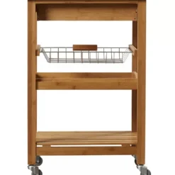 Kirkland's Home Kitchen Islands & Bar Carts-Wood And Stainless Steel 3-Tier Kitchen Cart
