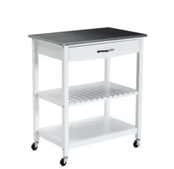 Kirkland's Home Kitchen Islands & Bar Carts-Wood And Stainless Steel Top Kitchen Cart