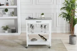Kirkland's Home Kitchen Islands & Bar Carts-Wood And Stainless Steel Top Kitchen Cart