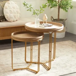 Kirkland's Home Accent & End Tables-Wood Beaded Nesting Side Tables, Set Of 2