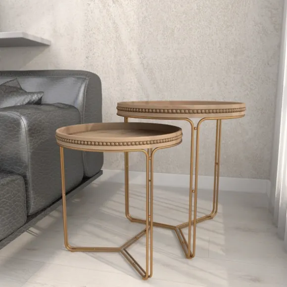 Kirkland's Home Accent & End Tables-Wood Beaded Nesting Side Tables, Set Of 2