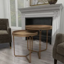 Kirkland's Home Accent & End Tables-Wood Beaded Nesting Side Tables, Set Of 2