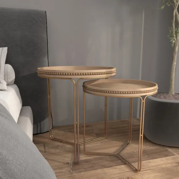 Kirkland's Home Accent & End Tables-Wood Beaded Nesting Side Tables, Set Of 2