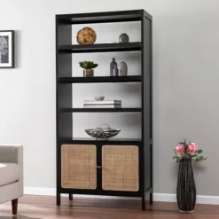 Kirkland's Home Bookshelves-Wood Cane Doors Bookshelf