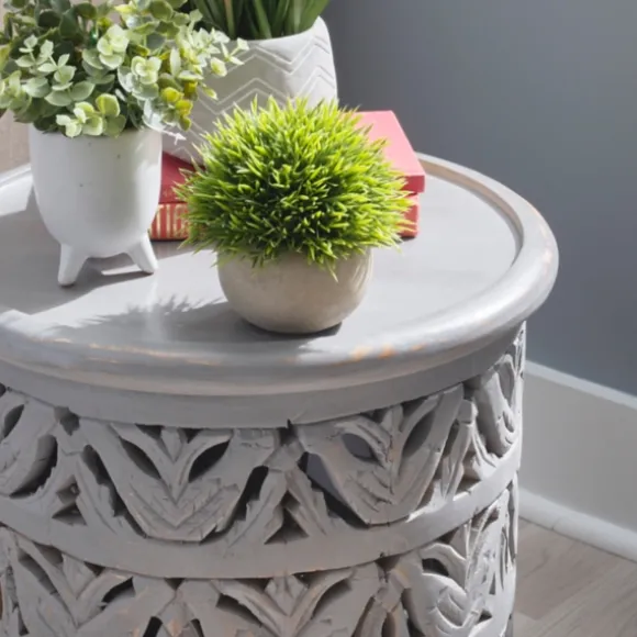 Kirkland's Home Accent & End Tables-Wood Carved Detail Accent Table