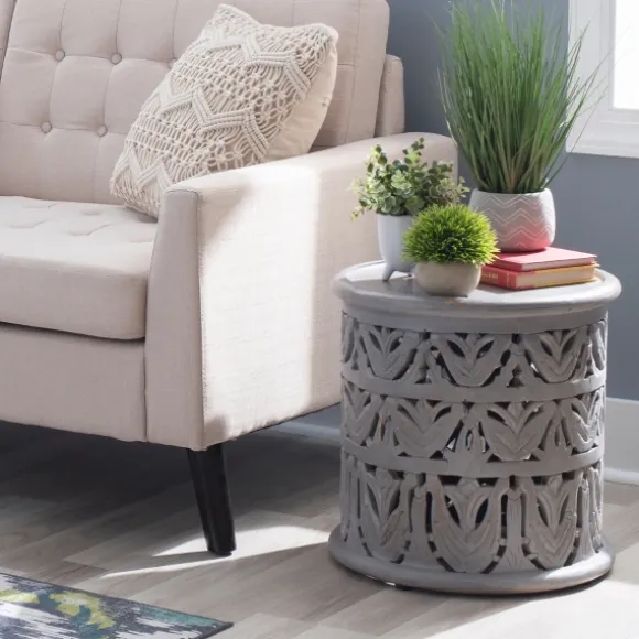 Kirkland's Home Accent & End Tables-Wood Carved Detail Accent Table
