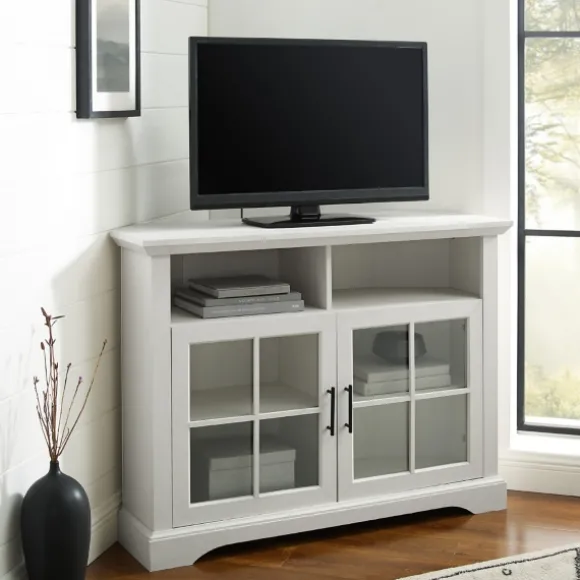 Kirkland's Home Tv Stands & Media Consoles-Wood Glass Pane Door Corner Tv Stand
