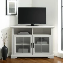Kirkland's Home Tv Stands & Media Consoles-Wood Glass Pane Door Corner Tv Stand
