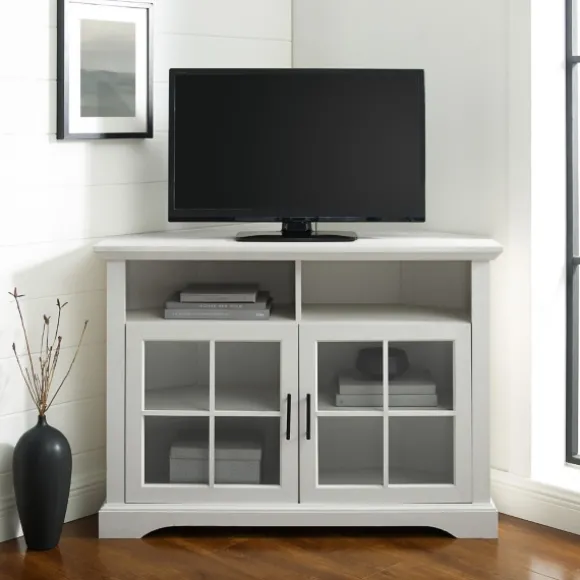 Kirkland's Home Tv Stands & Media Consoles-Wood Glass Pane Door Corner Tv Stand