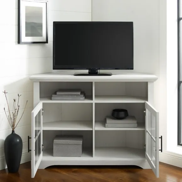Kirkland's Home Tv Stands & Media Consoles-Wood Glass Pane Door Corner Tv Stand