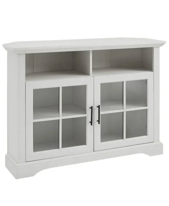 Kirkland's Home Tv Stands & Media Consoles-Wood Glass Pane Door Corner Tv Stand