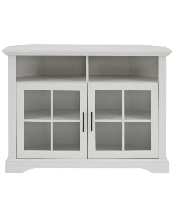 Kirkland's Home Tv Stands & Media Consoles-Wood Glass Pane Door Corner Tv Stand