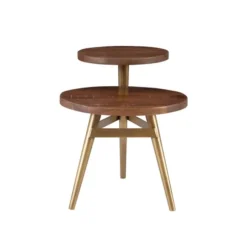 Kirkland's Home Accent & End Tables-Wood Gold Accent Tiered Side Table