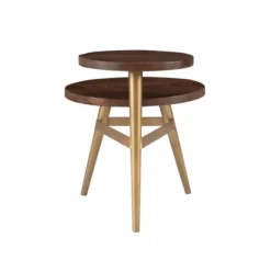 Kirkland's Home Accent & End Tables-Wood Gold Accent Tiered Side Table
